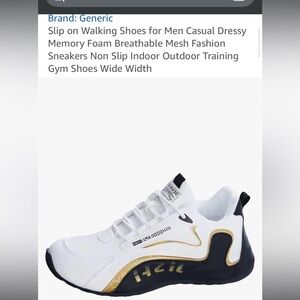 White and Gold Slip-On Walking Shoes